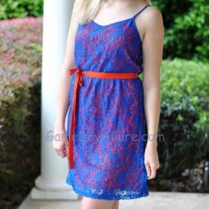 Lace of Scrimmage Dress - Orange/Blue